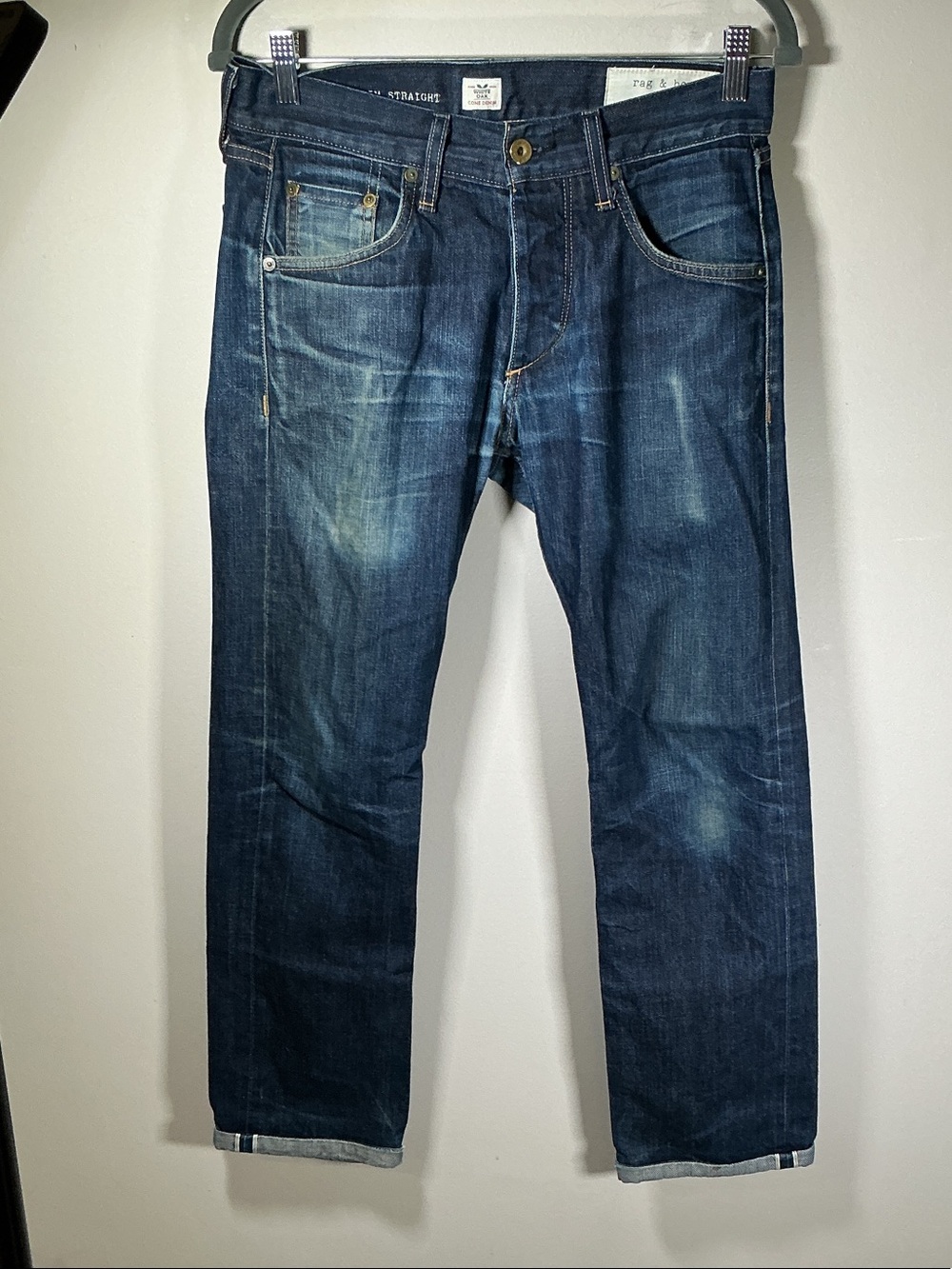 Rag & Bone RB15X Slim Straight Jeans 29 Dark Wash White Oak Cone Denim